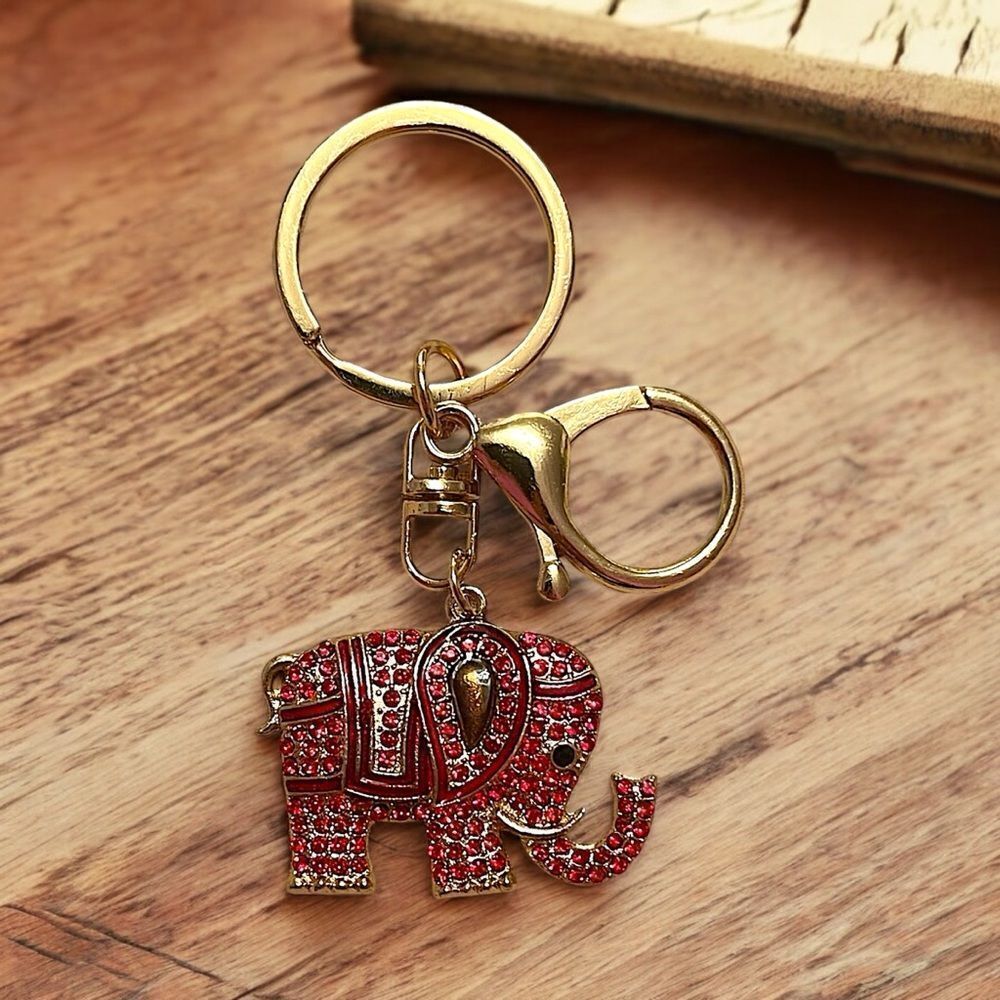 🤯5/$25🤯 Red Rhinestone Elephant Gold Tone Keychain/Bag Charm